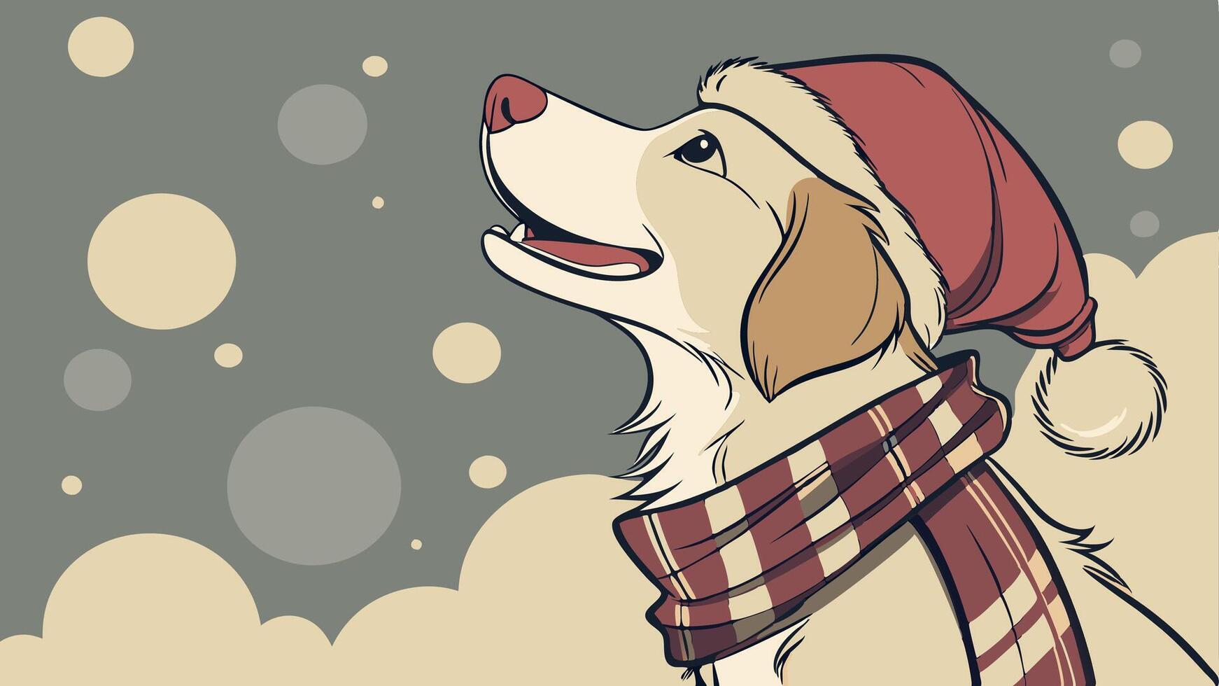 Portrait of christmas dog wearing santa hat with bokeh background vector