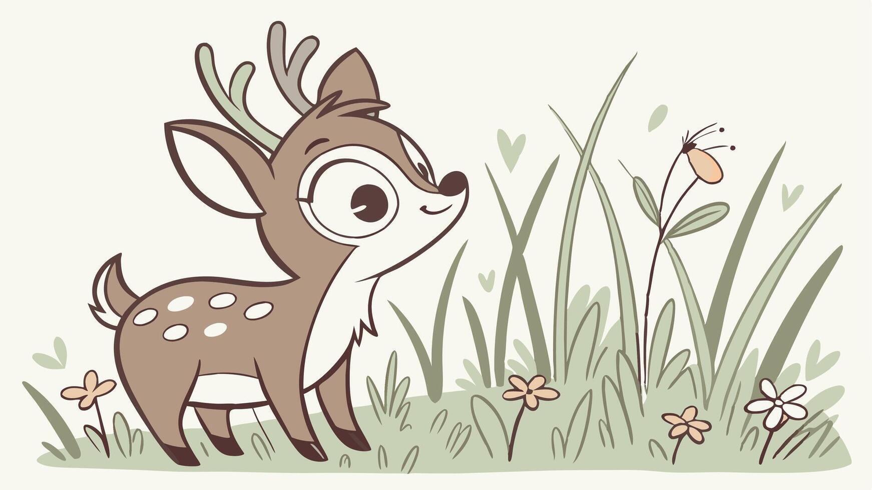 Cute cartoon of a baby deer for illustrations for children. AI Generator vector