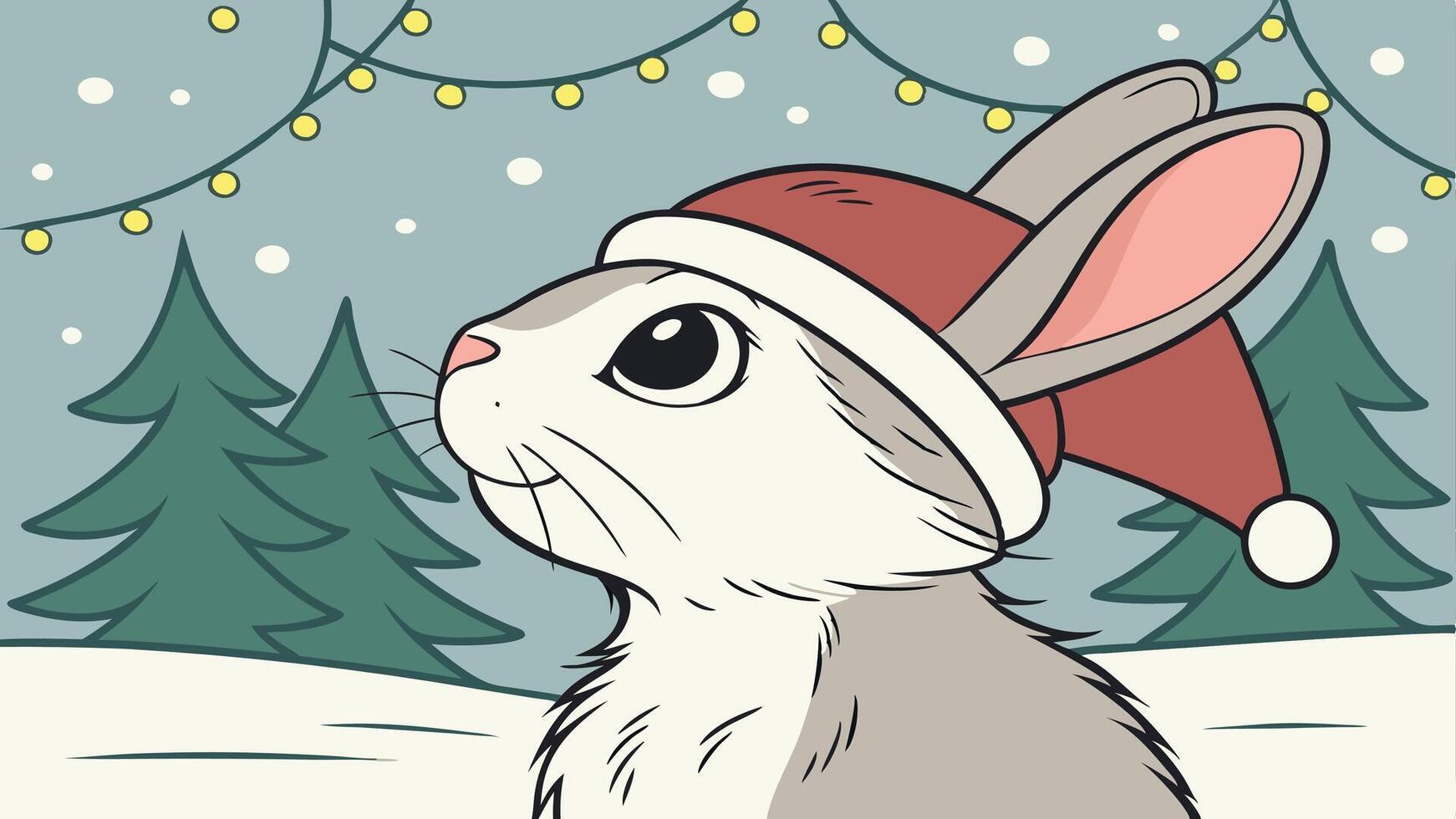 Portrait of a rabbit in Santa hat. Christmas background. vector