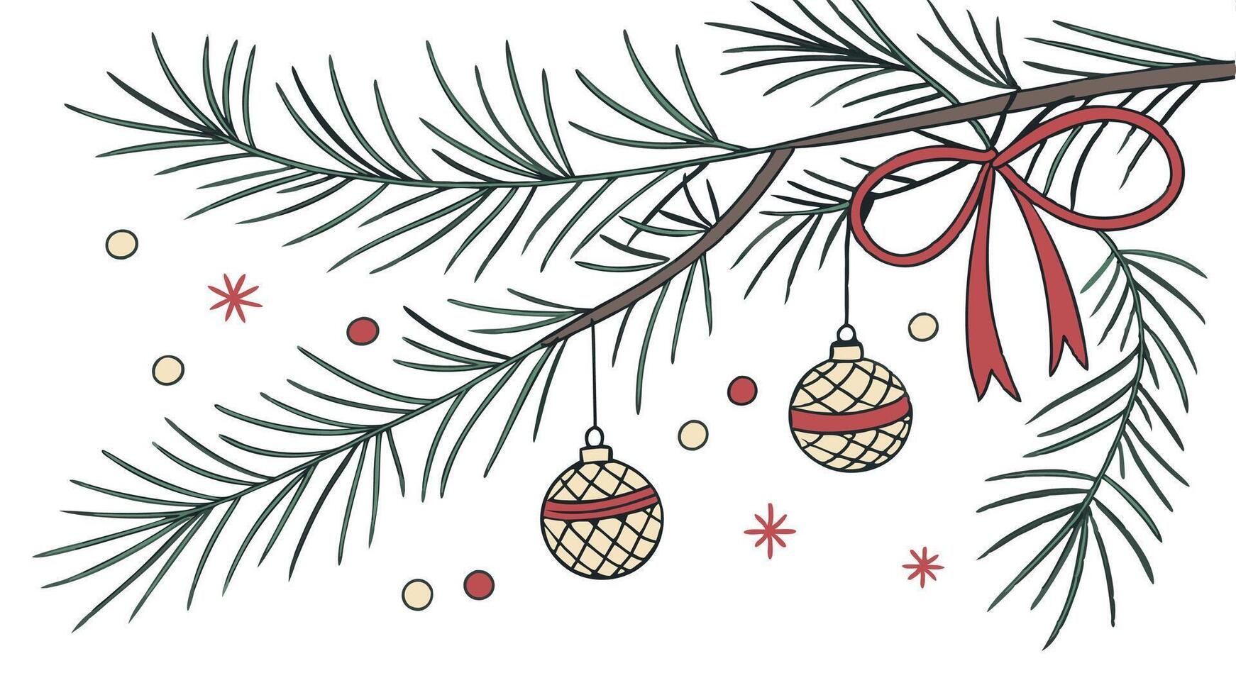 Pine twigs and Christmas decor isolated on white or transparent background vector
