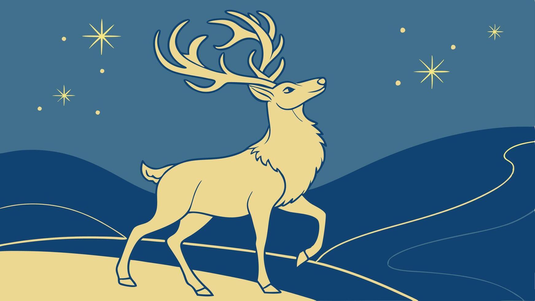 Magic golden reindeer isolated on blue background. christmas concept vector