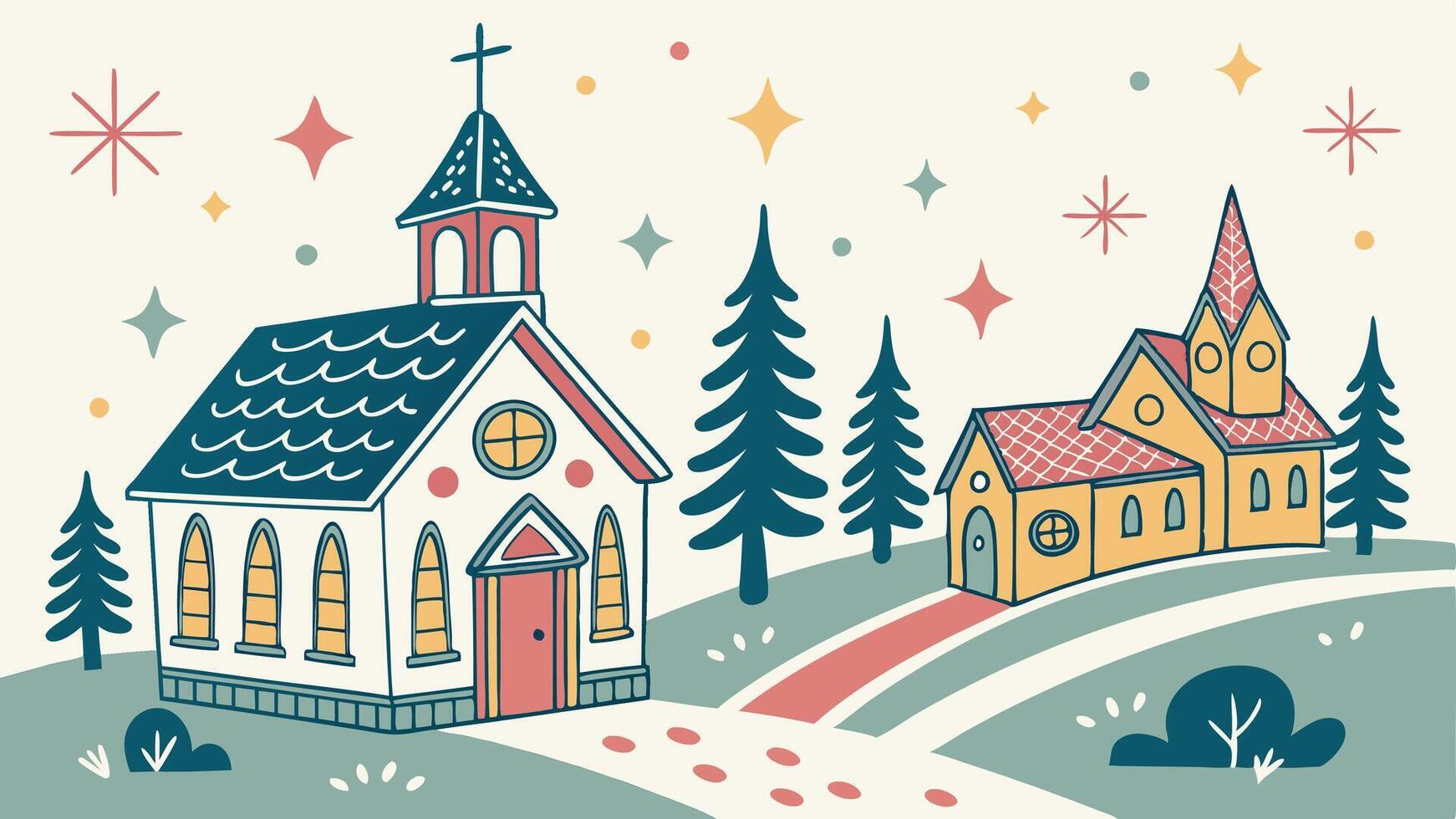 Festive design fairy tale adorable Christmas village made out of sequins. vector