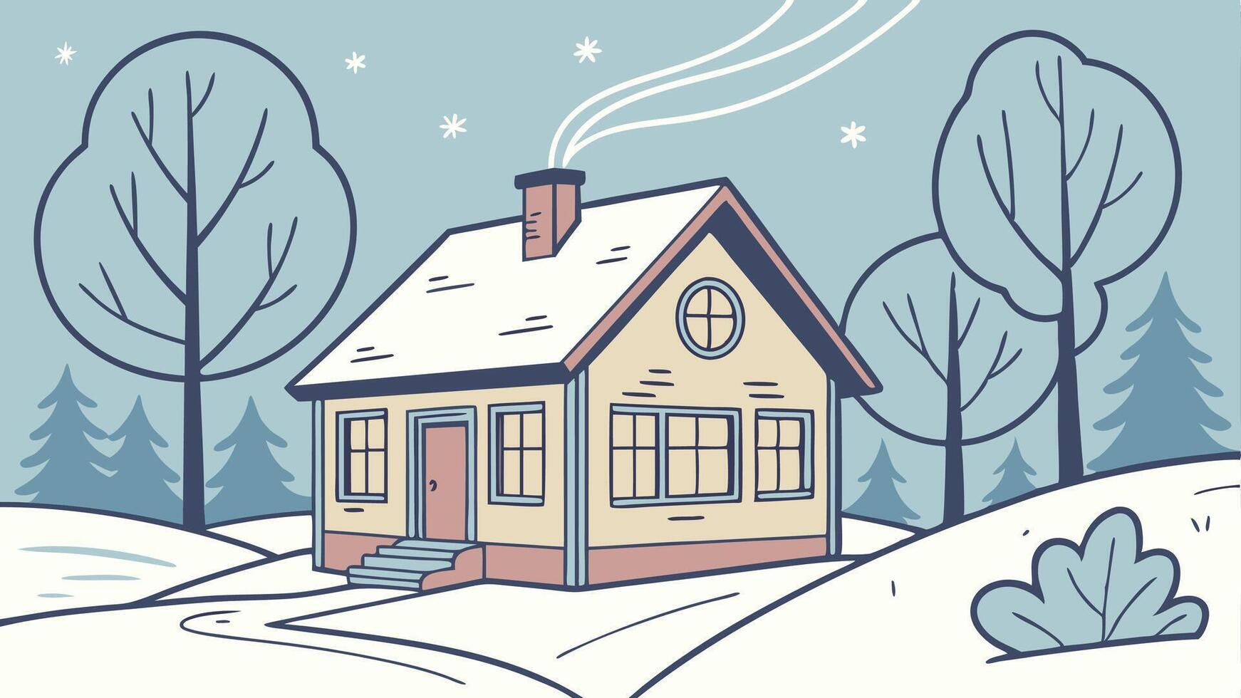 Painting of a beautiful winter house. background illustration. vector