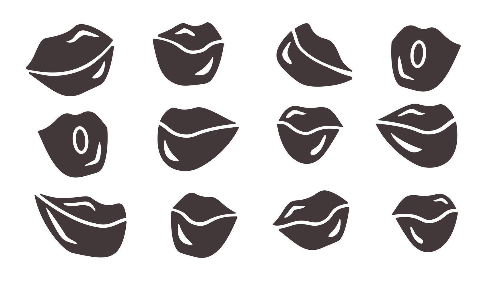 Set of silhouette lips isolated on white bsckground. Woman lips icon. Man or woman shape of mouth. illustration for fashion industry, cosmetology, Valentine design vector