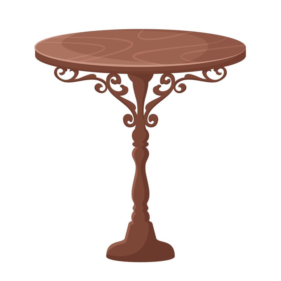 Vintage table isolated on white background. Antique classic table with carved wooden elements. Vintage icon. Luxury Old historical furniture in Victorian style. Retro antique interior. vector