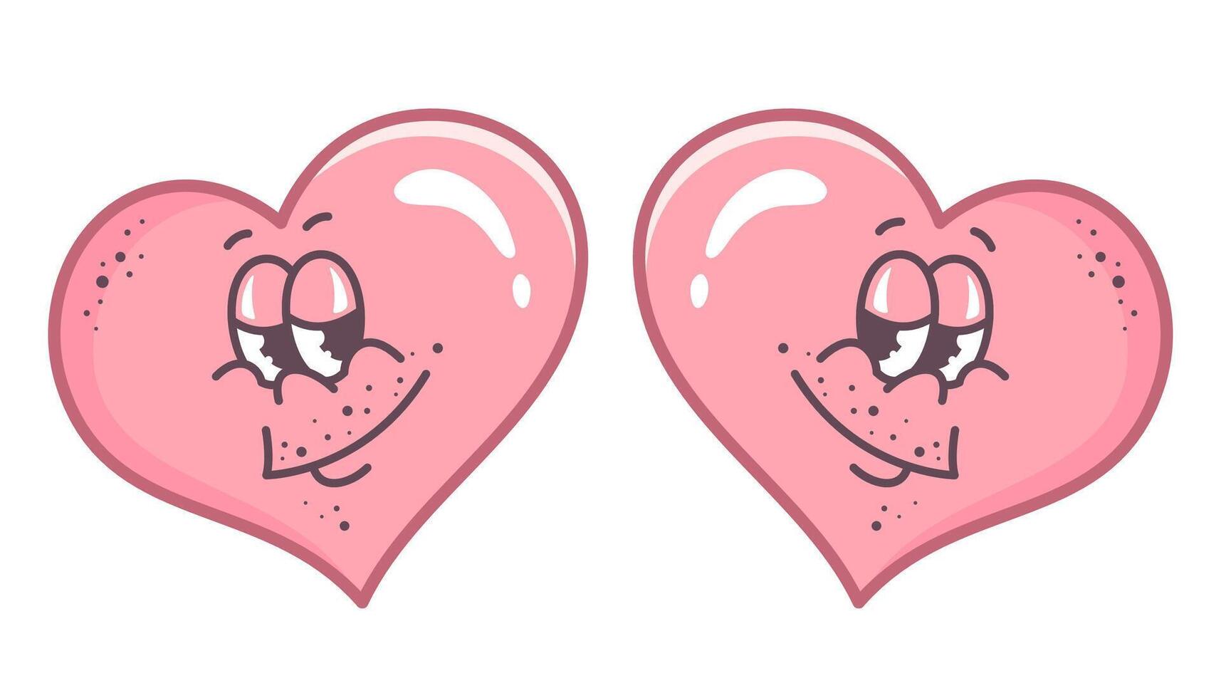 Flirting couple. Valentine hearts smiling and looking at each other. Doodle Hand drawn outline Cartoon characters in Retro style. lgbt couple. Valentines symbols for party, holiday, card. vector