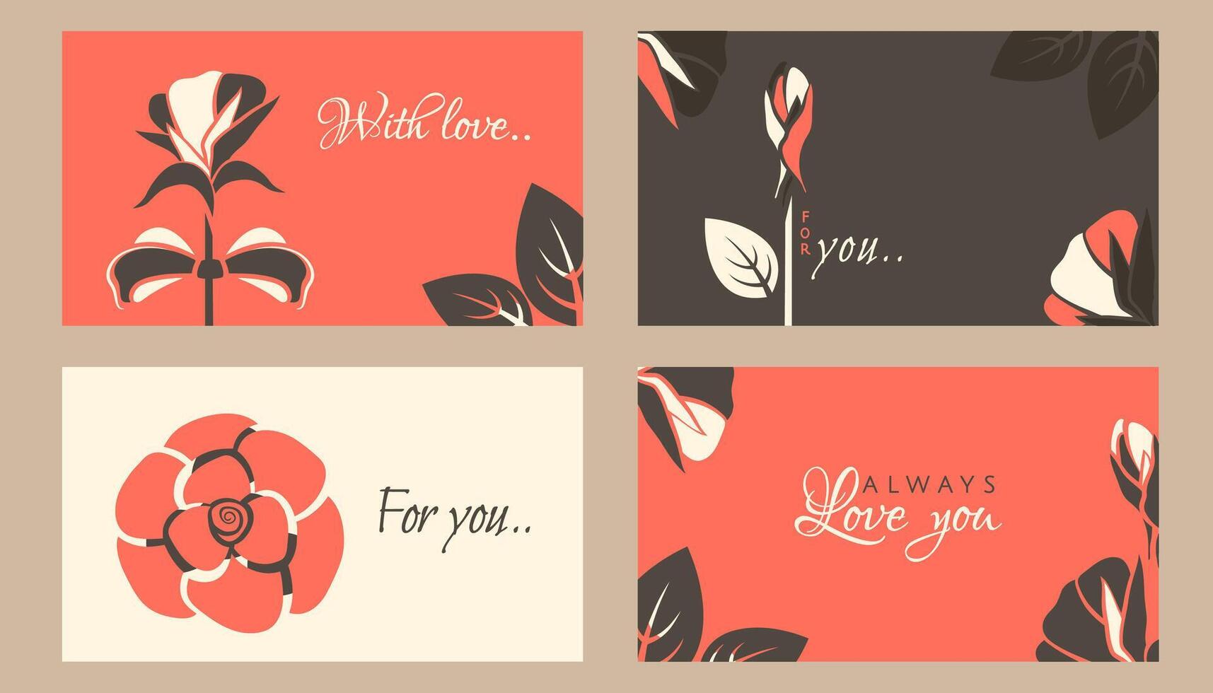 Valentines day cards. Valentine elements on red background. Set of retro banner for 14 February holiday. Romantic design with rosebud, love text. flat illustration vector