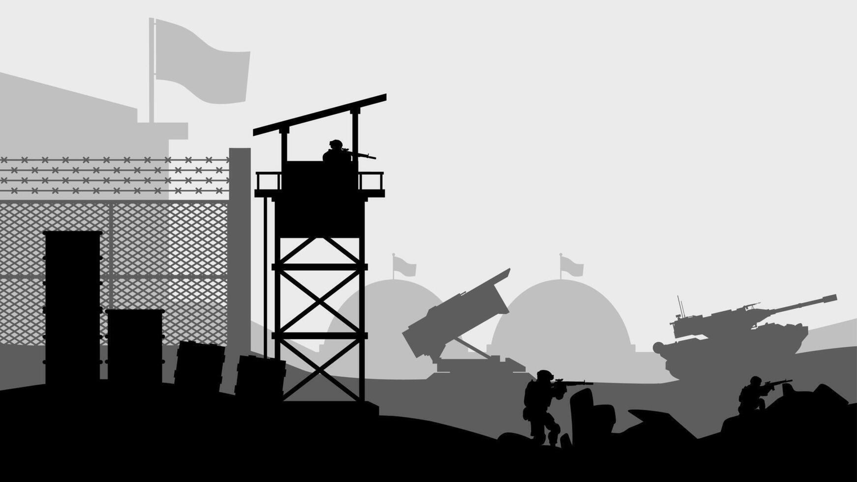 Landscape illustration of military base outpost vector