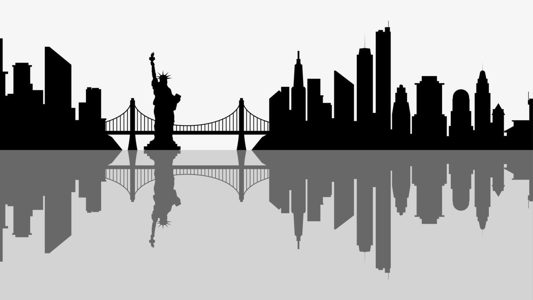 Cityscape illustration of new york city with Liberty statue and bridge vector