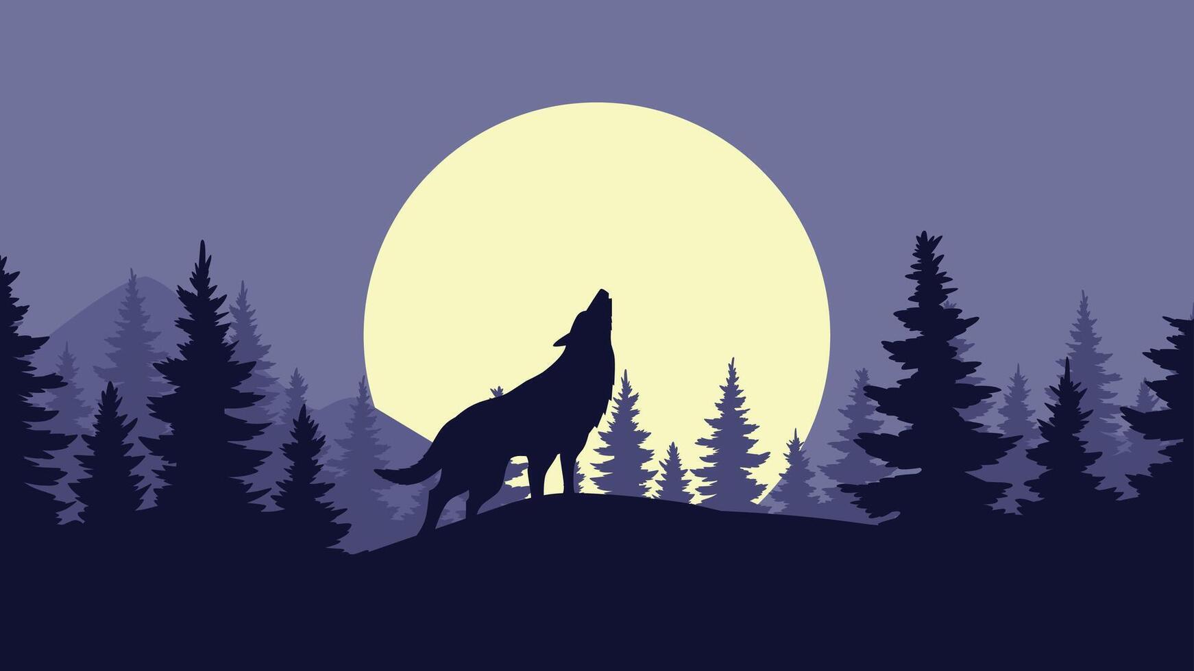Landscape illustration of a wolf howling in the forest vector