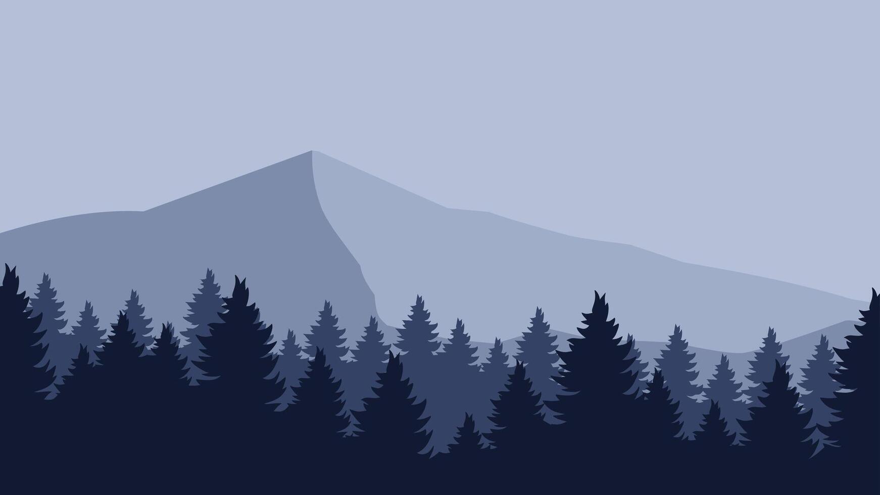 Landscape illustration of pine forest silhouette and mountain range vector