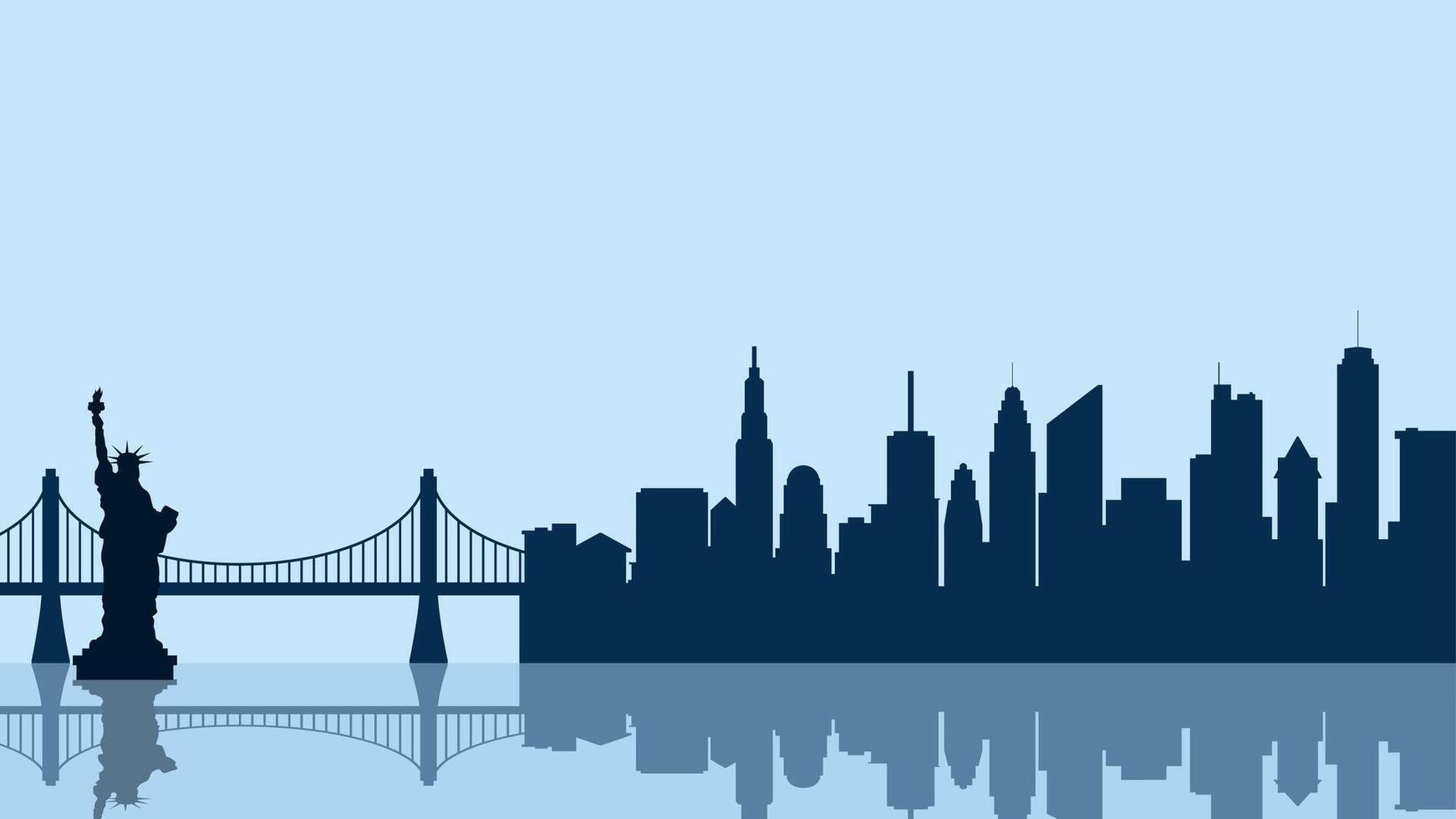 Cityscape illustration of new york city with Liberty statue and bridge vector