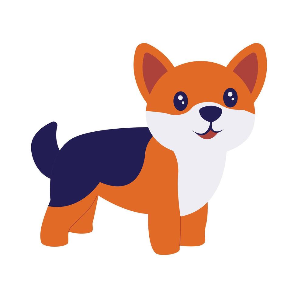 Cute Orange Blue Puppy Dog Animal Cartoon Character with Smile Expression vector