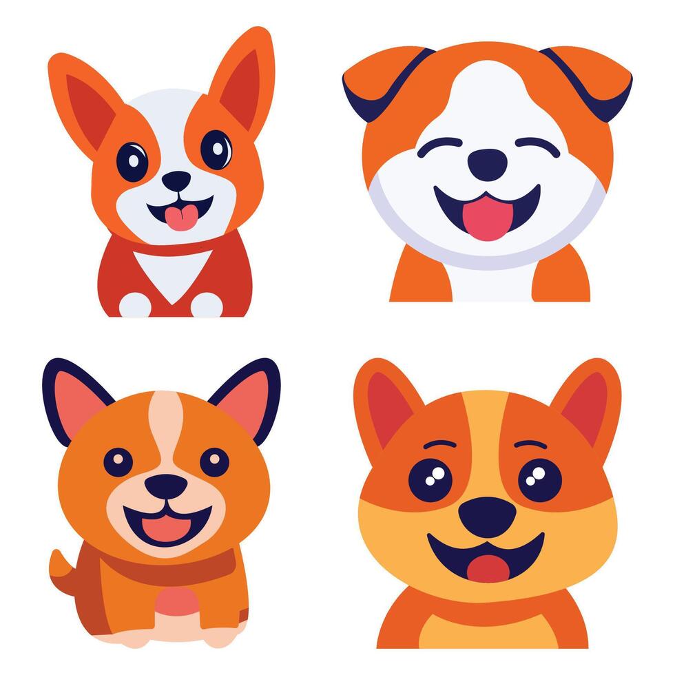 Set of Cute Orange Puppy Dog Animal Head Cartoon Character with Happy Expression vector