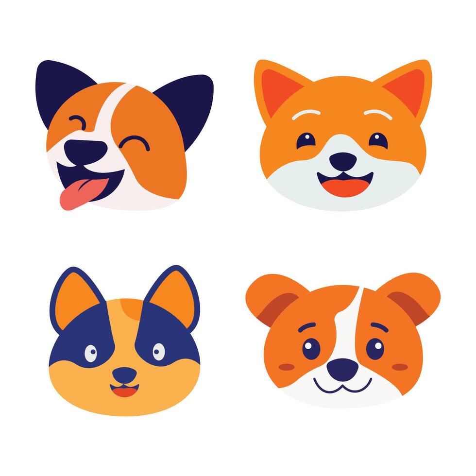 Set of Cute Orange Puppy Dog Nature Animal Head Cartoon Character with Happy Expression vector