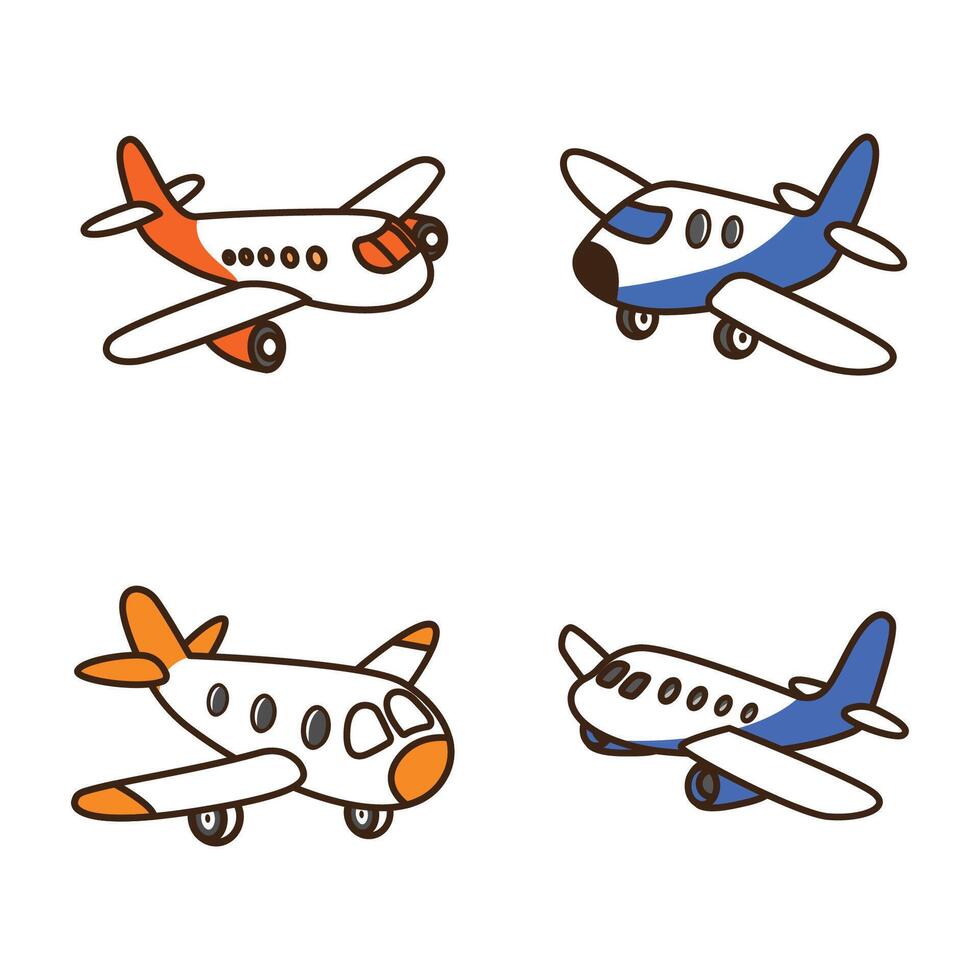 Set of Little Plane Airplane Aircraft Transportation Travel in Airport Flying Freedom in the Sky vector