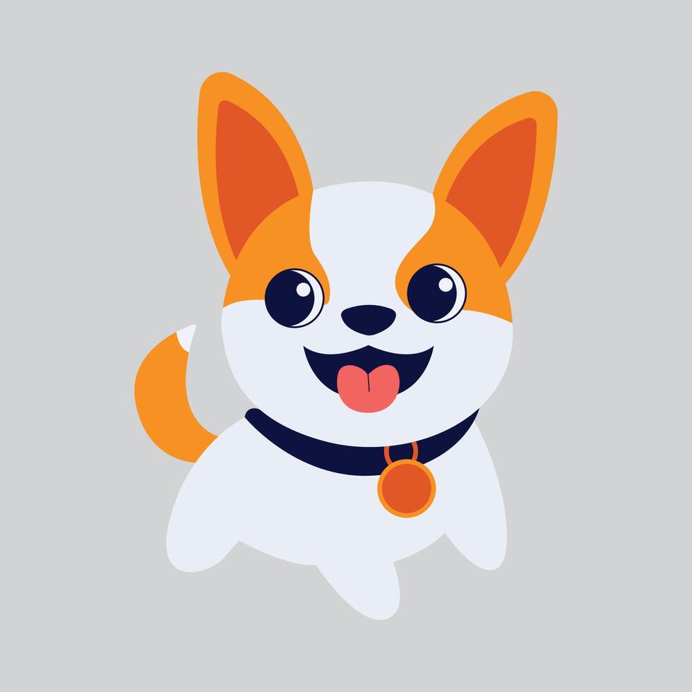 Cute Orange White Puppy Dog Animal Cartoon Character with Smile Expression vector