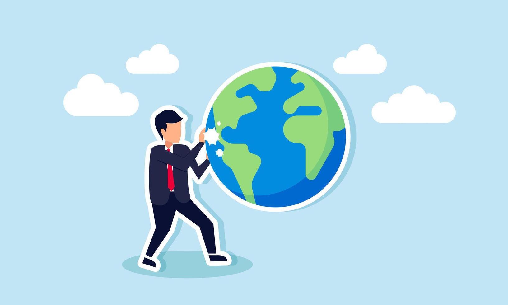 A businessman holding a globe thrown toward him, illustration of efforts to make a business go international or achieve a global scale vector