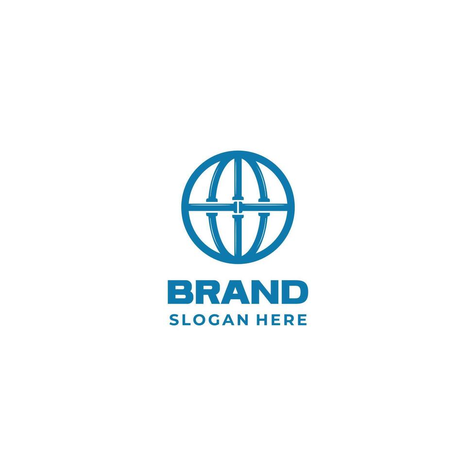 World plumbing logo, globe symbol with pipe connection logo icon template vector