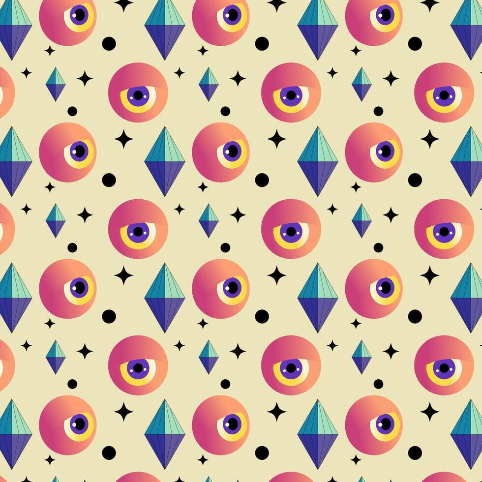 Retro Futuristic Eye and Crystal Geometric Pattern vector