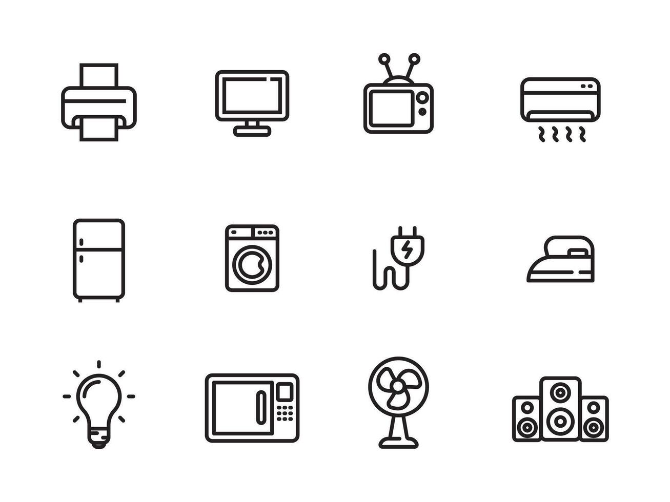 Set of electronic home appliances icons in linear style on a white background vector