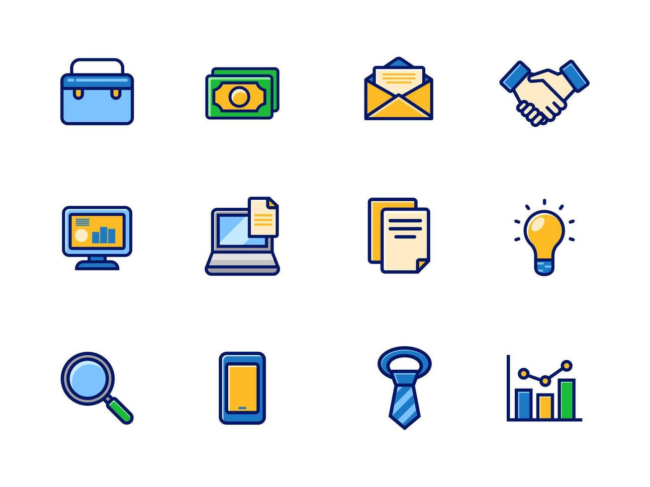 Set of business icons with colorful design on a white background. Linear color business icons vector