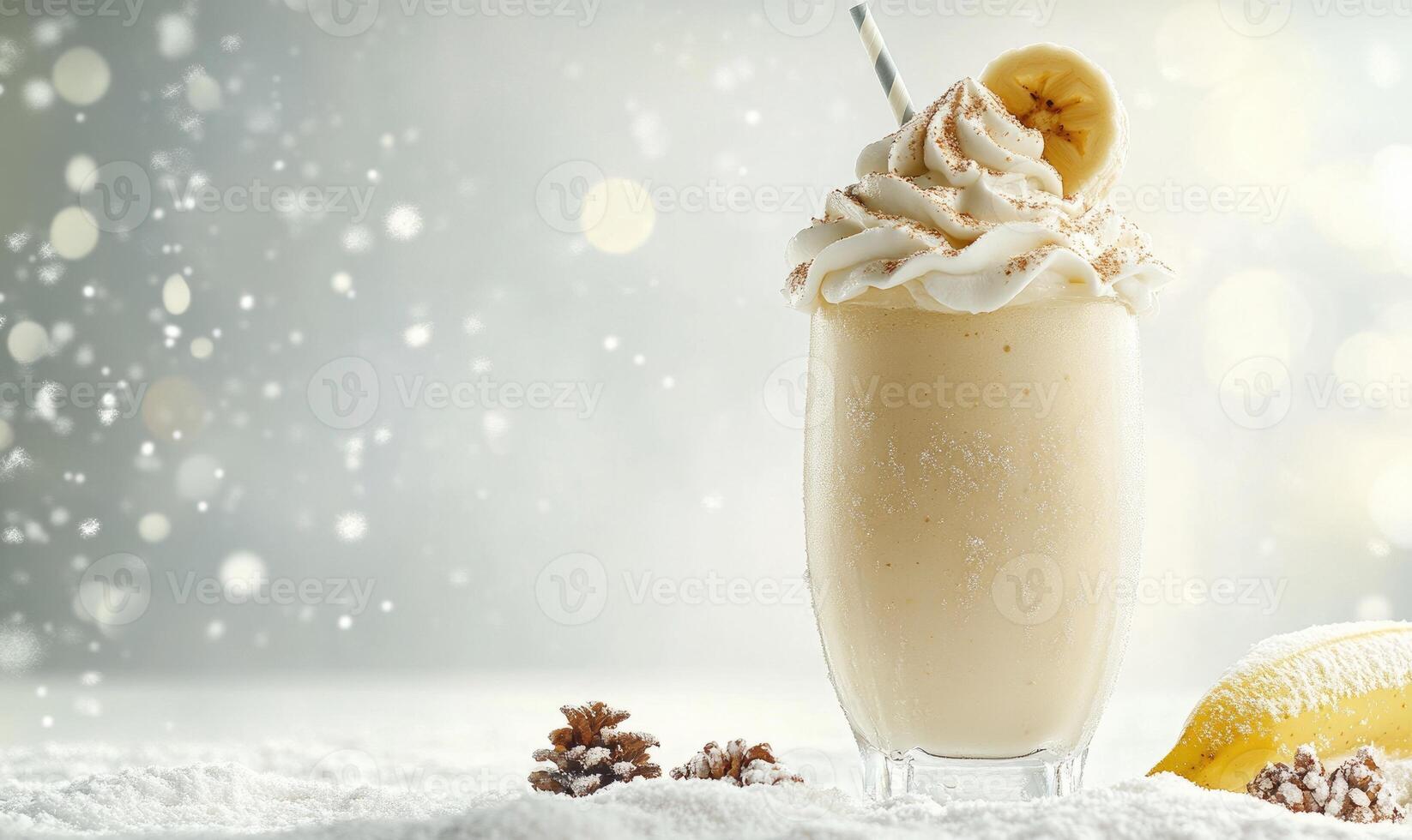 A glass of banana milkshake with whipped cream on top photo