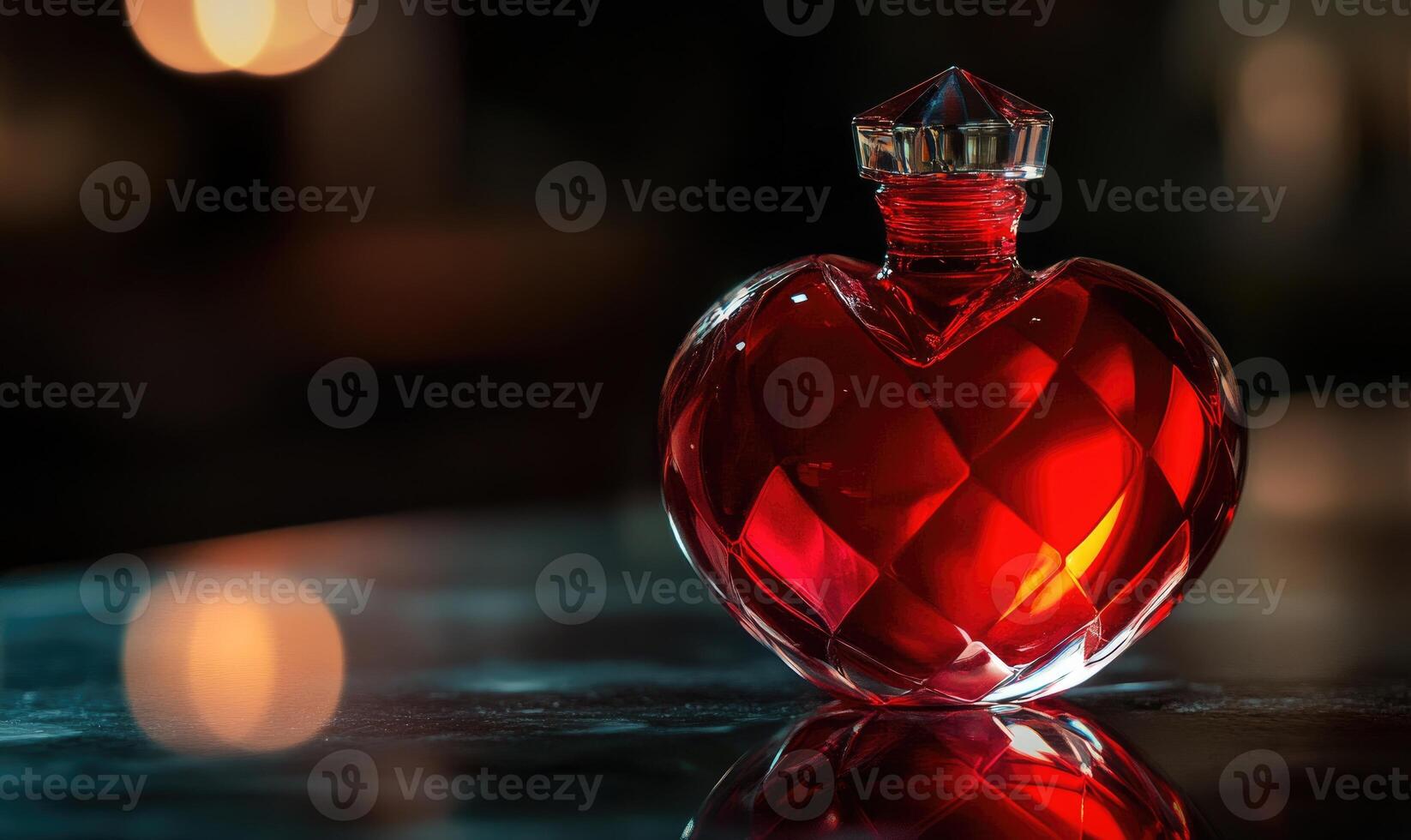 A bottle of perfume with a heart shaped cap photo