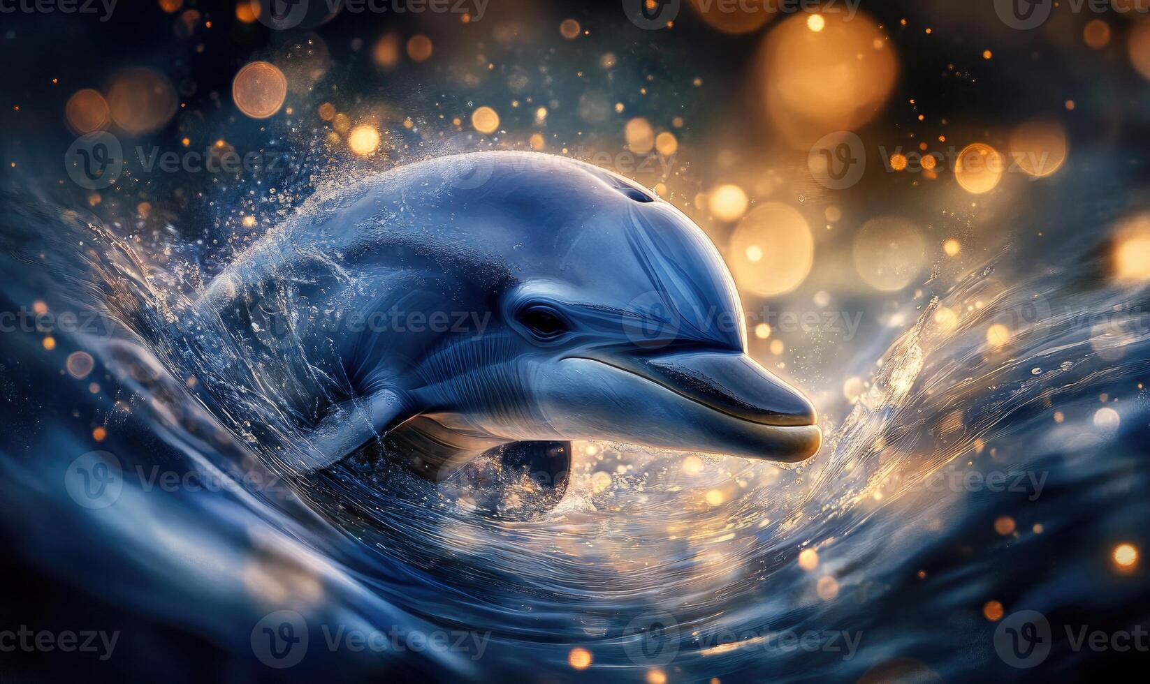 A dolphin is swimming in the ocean photo
