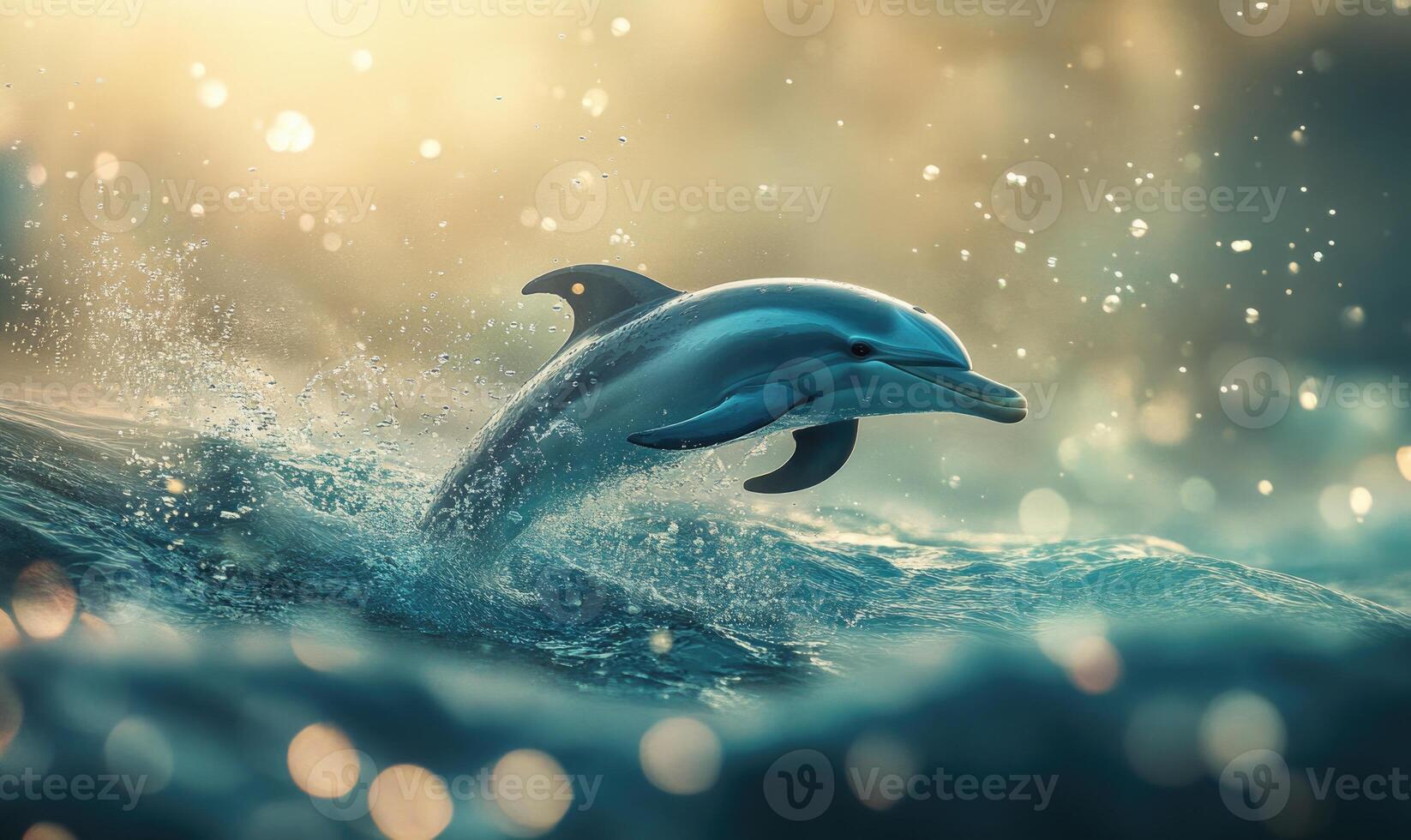 A dolphin is jumping out of the water photo