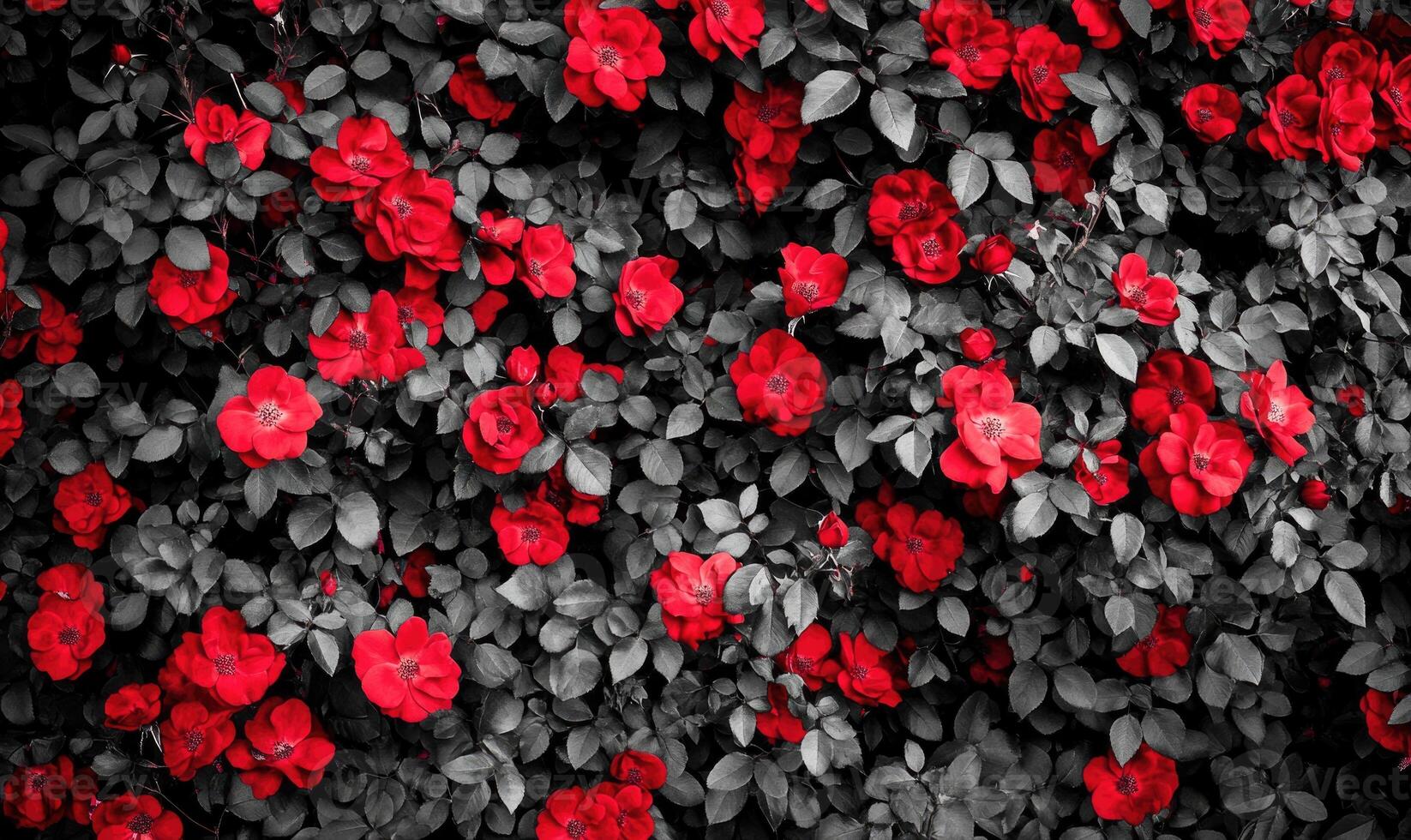 A close up of a red flower bush photo