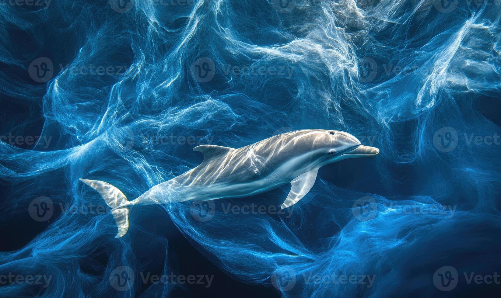 A dolphin is swimming in the ocean photo