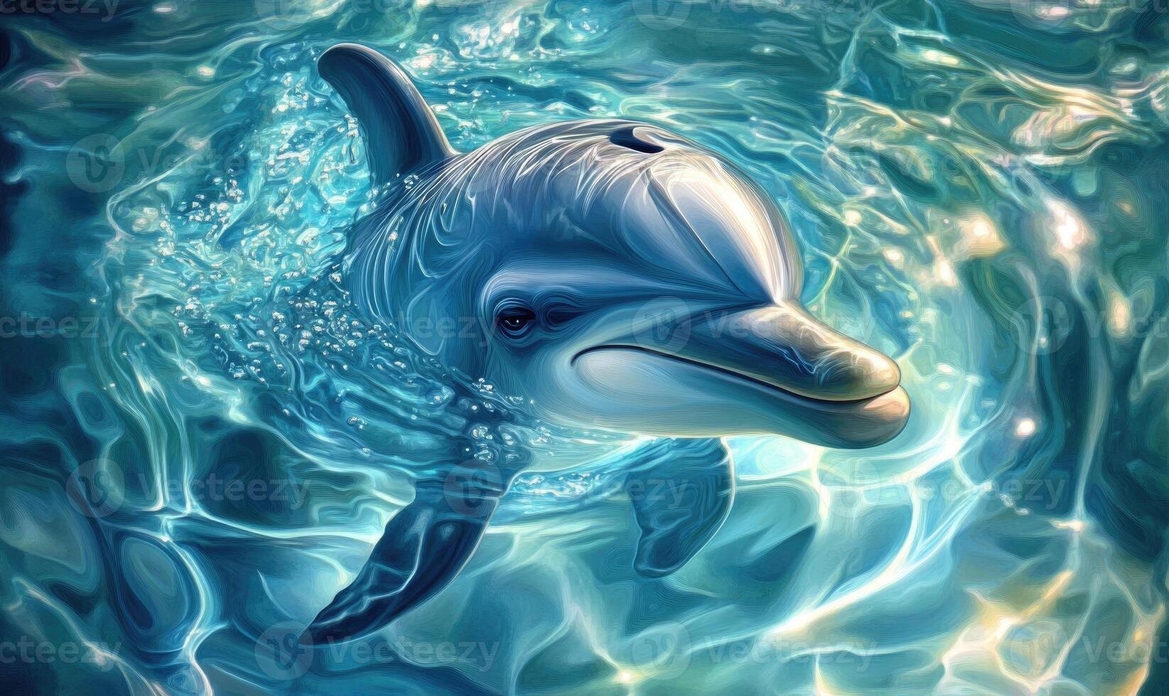 A dolphin is swimming in the ocean photo