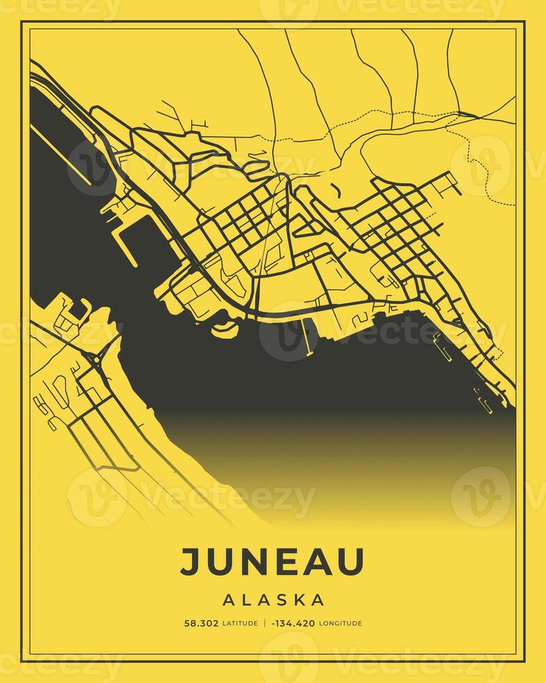 Juneau Black and Yellow City Map Home Decor, Alaska photo
