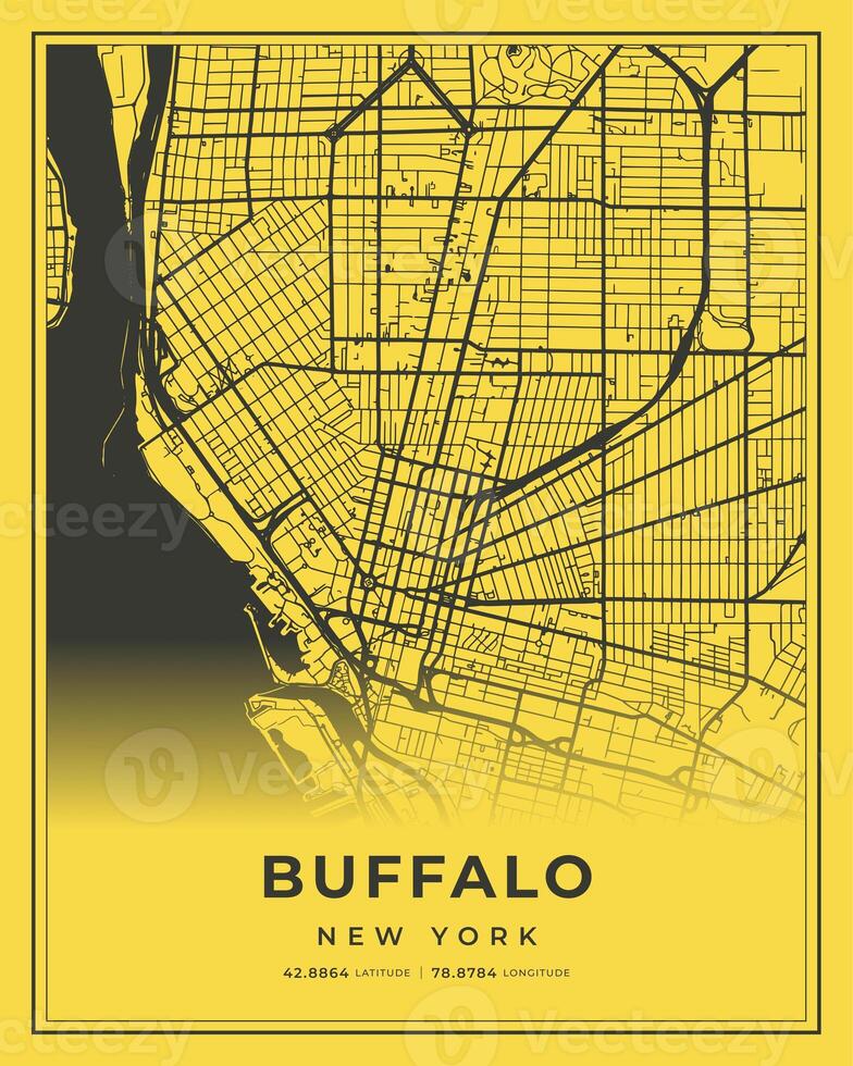 Buffalo Black and Yellow City Map Home Decor, New York photo