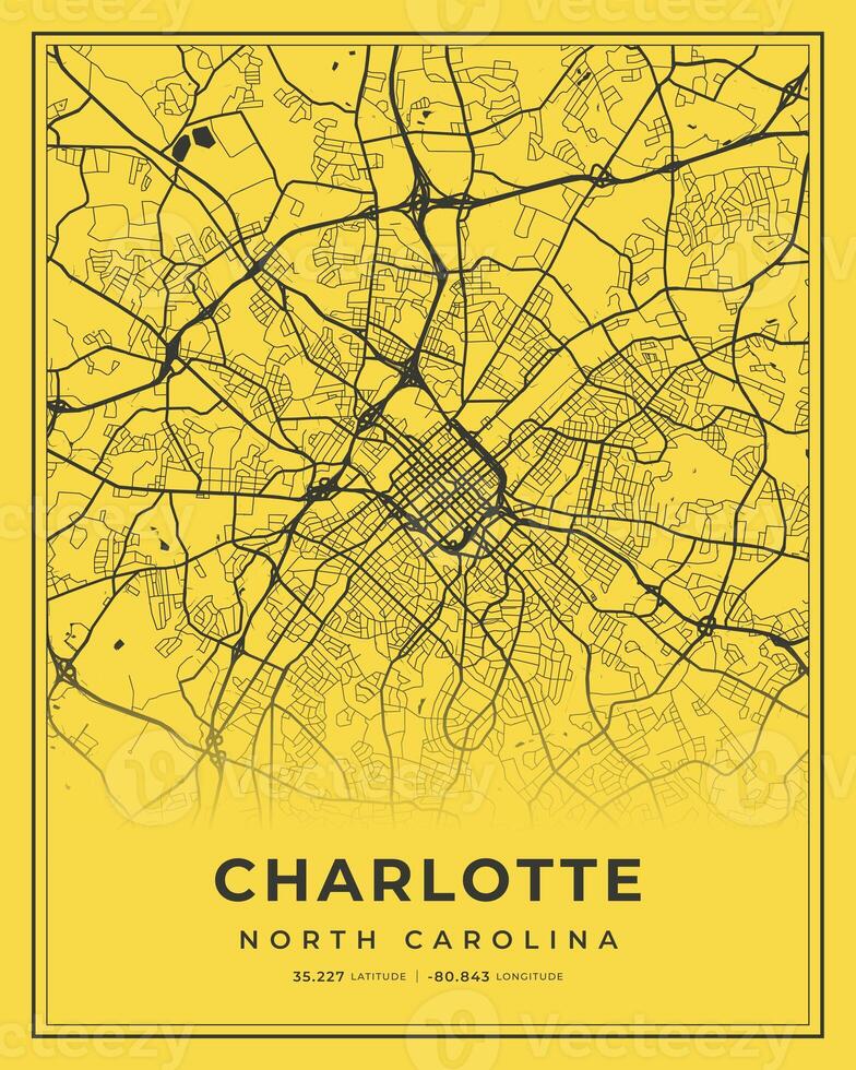 Charlotte Black and Yellow City Map Home Decor, North Carolina photo