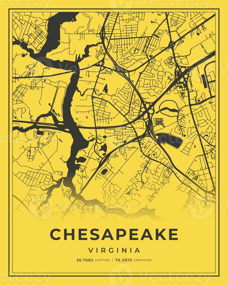 Chesapeake Black and Yellow City Map Home Decor, Virginia photo