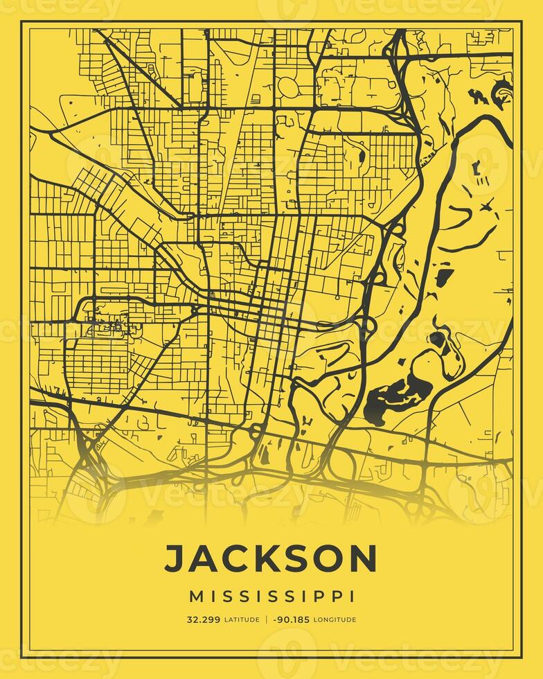 Jackson Black and Yellow City Map Home Decor, Mississippi photo
