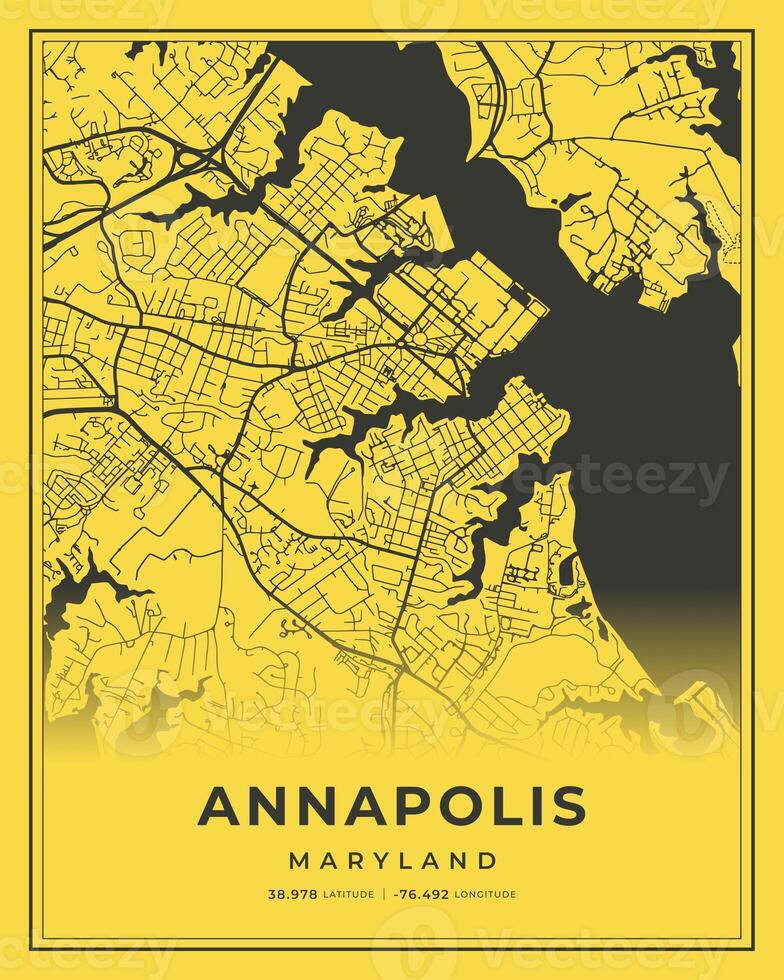 Annapolis Black and Yellow City Map Home Decor, Maryland photo