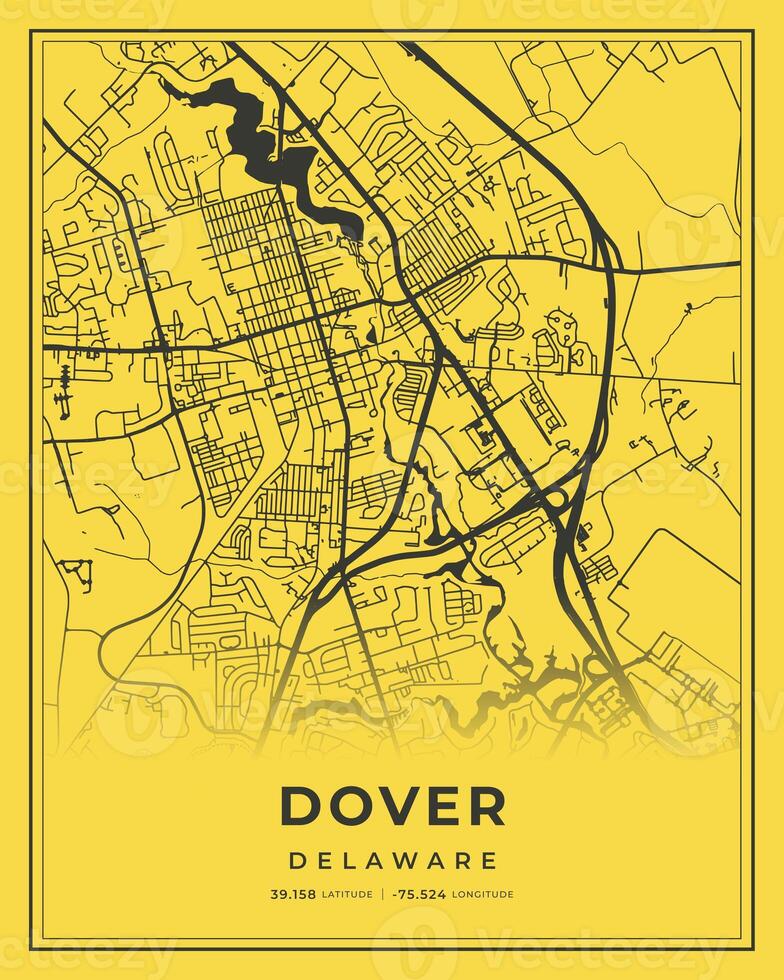 Dover Black and Yellow City Map Home Decor, Delaware photo