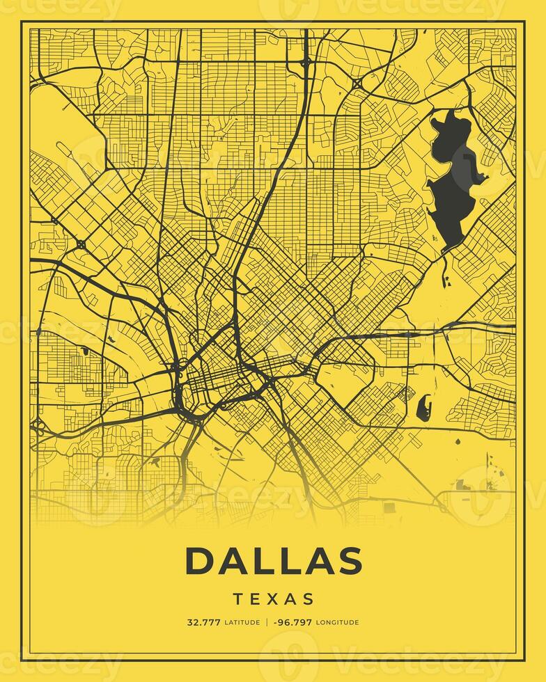 Dallas Black and Yellow City Map Home Decor, Texas photo