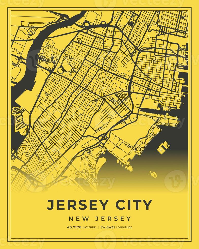 Jersey City Black and Yellow City Map Home Decor, New Jersey photo