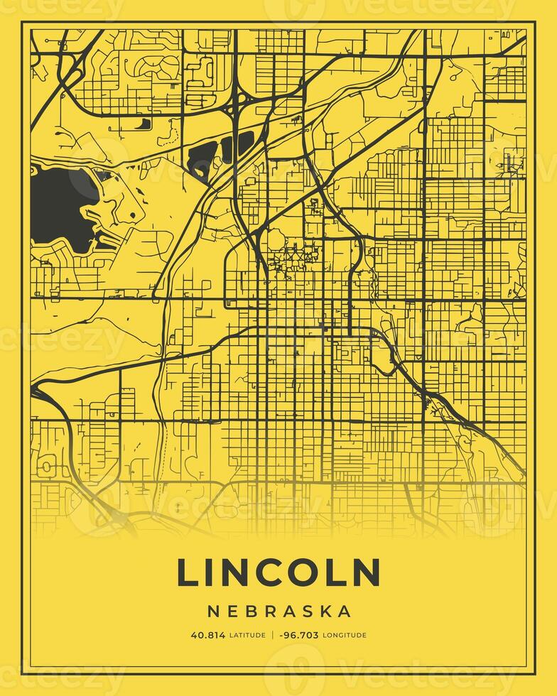 Lincoln Black and Yellow City Map Home Decor, Nebraska photo