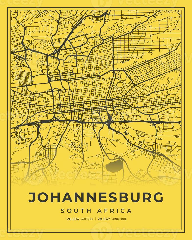 Johannesburg Black and Yellow City Map Home Decor, South Africa photo