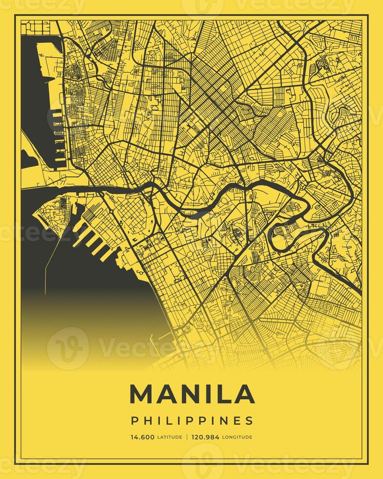 Manila Black and Yellow City Map Home Decor, Philippines photo