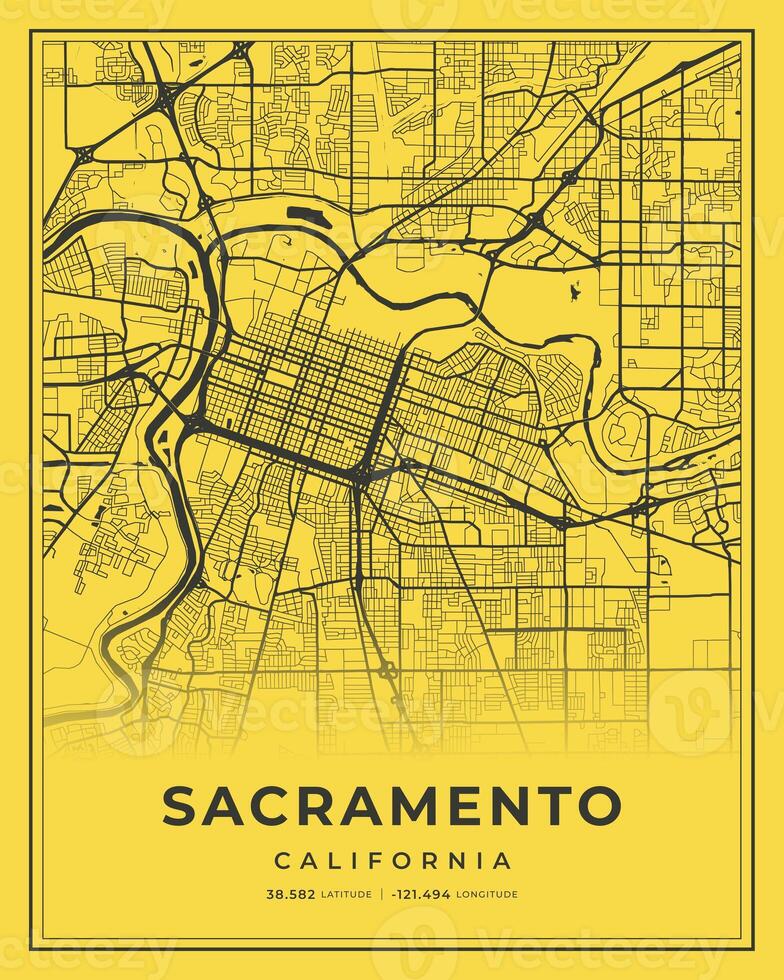 Sacramento Black and Yellow City Map Home Decor, California photo