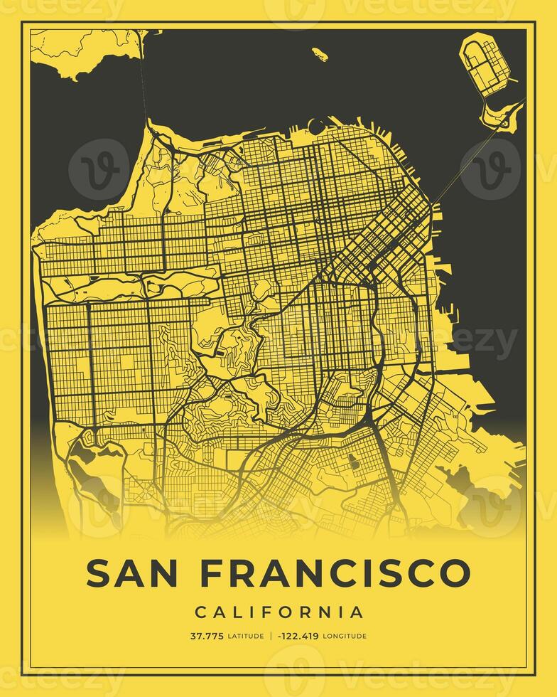 San Francisco Black and Yellow City Map Home Decor, California photo