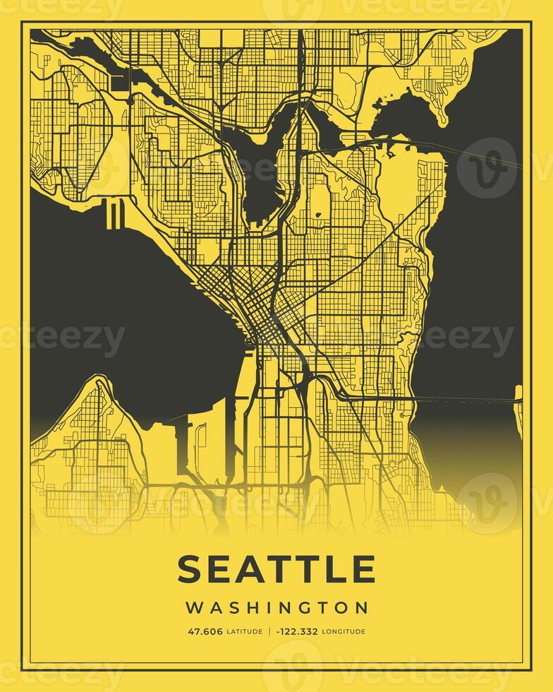 Seattle Black and Yellow City Map Home Decor, Washington photo