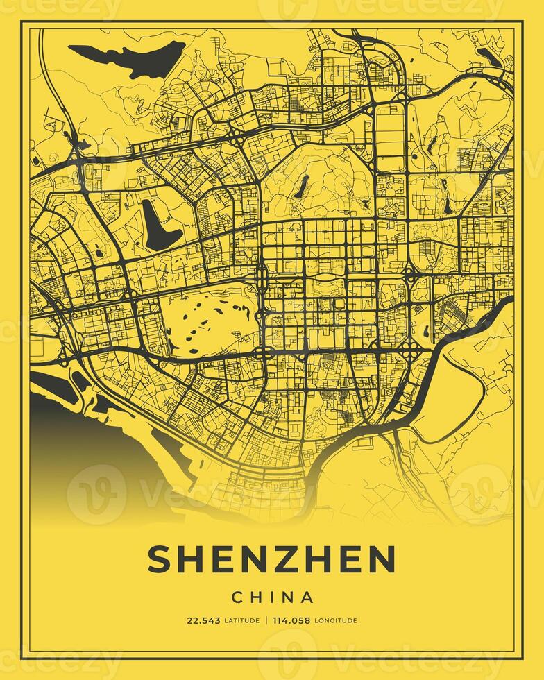 Shenzhen Black and Yellow City Map Home Decor, China photo
