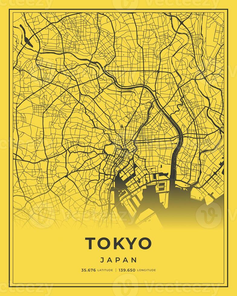 Tokyo Black and Yellow City Map Home Decor, Japan photo